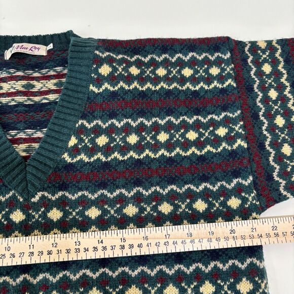 Vintage Mac Roy Wool Sweater Mens Large Scotland Green Grandpa 80s Holiday Ski - Picture 9 of 10